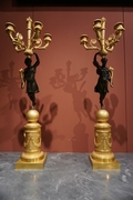 Empire style Pair of candelabras in gilded bronze, France around 1800