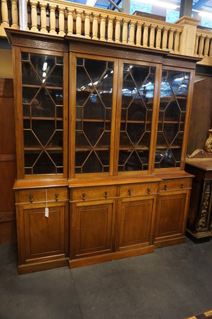 English mahogany breakfront bookcase