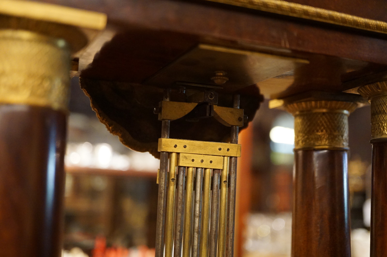 French mahogany mystery portico clock