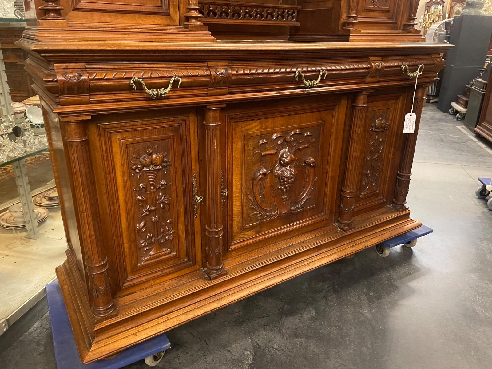 French walnut Henry II buffet 170x57x243H