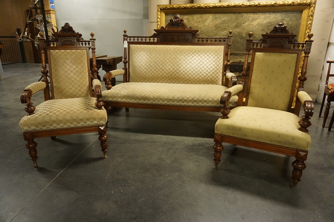 Grunderzeit 3 piece mahogany sofa set
