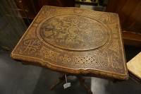 Horrix signed carved drop leaf sewing table 19th Century