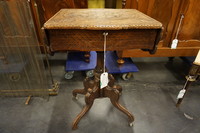 Horrix signed carved drop leaf sewing table 19th Century