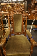 Hunting style Bench & 2 armchairs in oak, France 19th Century