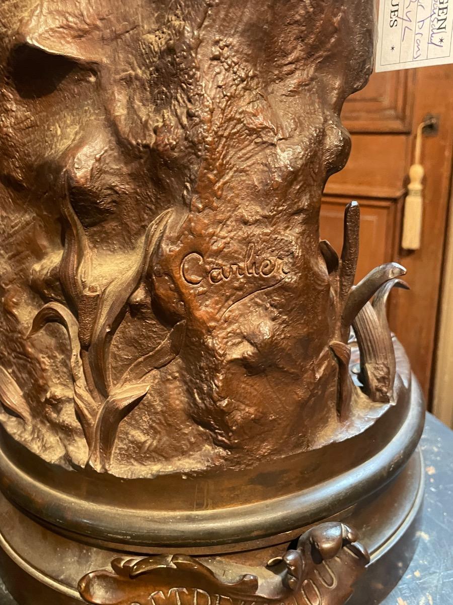 Impressive bronze “secret de l’amour” by carlier on rotating base. 84 cm tall