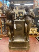 Impressive spelter Adam & Eva Lenzkirch signed clock, 45x23x87H cm 