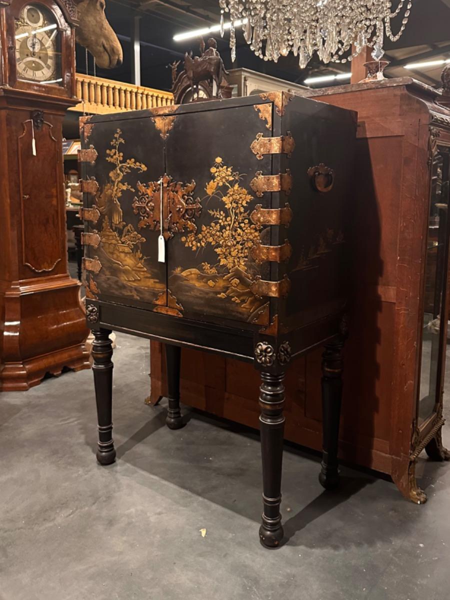Japanese 18th century Lacquered Treasure Cabinet on stand, 92x51x142h cm