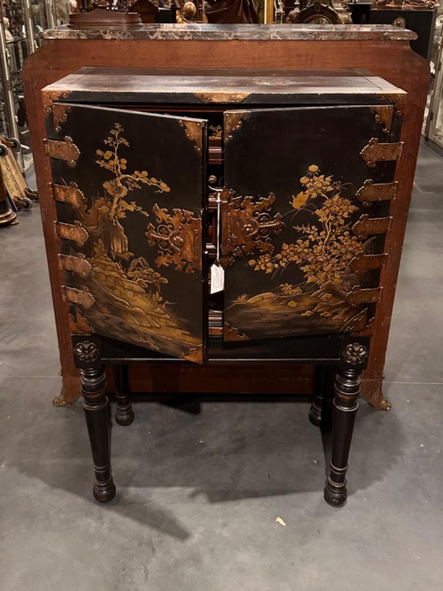 Japanese 18th century Lacquered Treasure Cabinet on stand, 92x51x142h cm