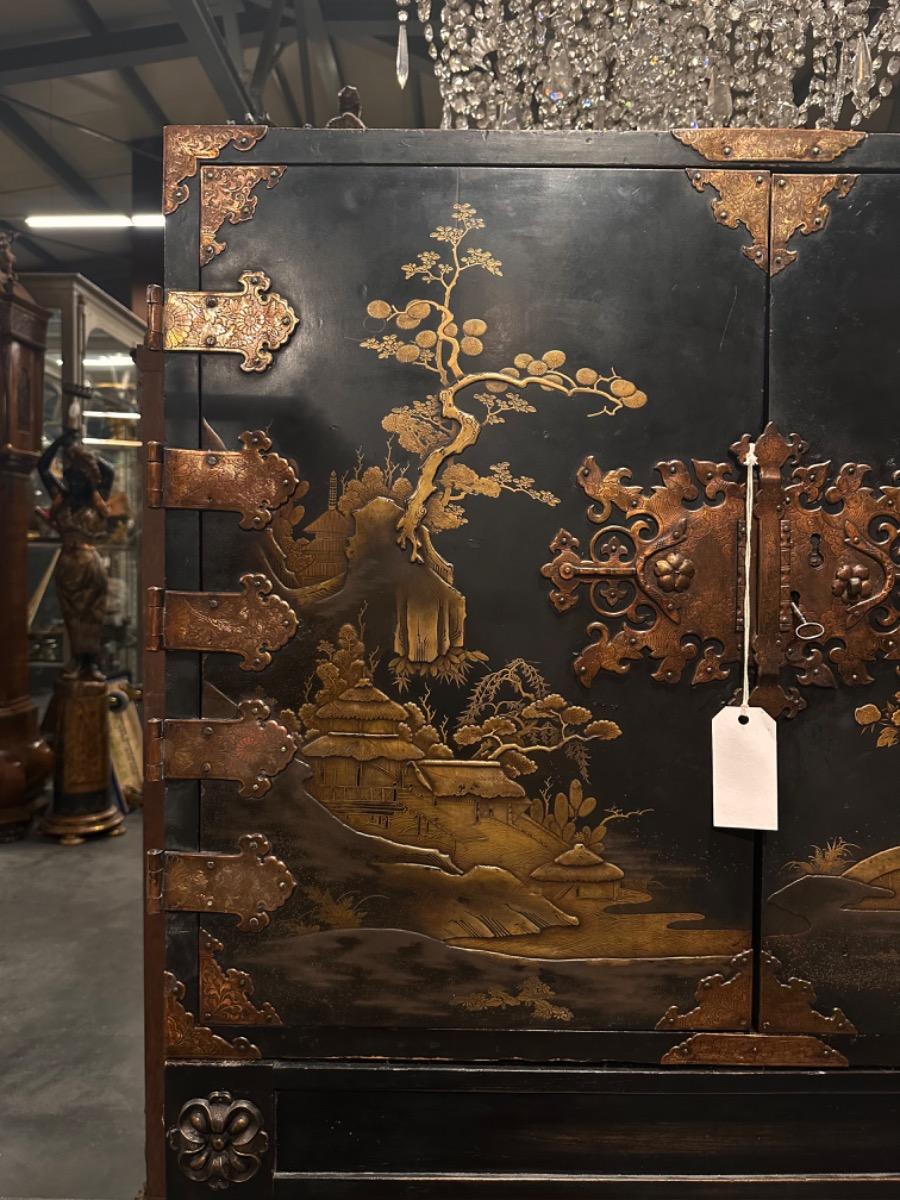 Japanese 18th century Lacquered Treasure Cabinet on stand, 92x51x142h cm