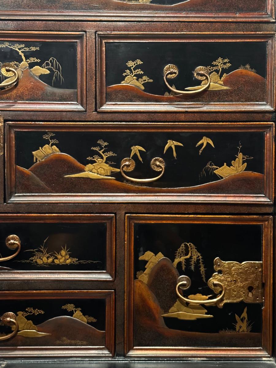Japanese 18th century Lacquered Treasure Cabinet on stand, 92x51x142h cm