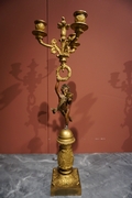 Late Empire style Pair of candelabras in gilded bronze, France Early 19th Century