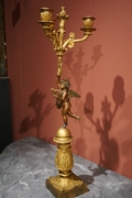 Late Empire style Pair of candelabras in gilded bronze, France Early 19th Century