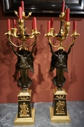 Late Empire style Pair of candelabras in gilded bronze, France 19th century