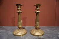 Late Empire style Pair of candlesticks in bronze, France Early 19th Century