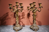 Louis XV style Pair of candelabras in gilded bronze, France mid 18th century