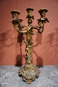 Louis XV style Pair of candelabras in gilded bronze, France mid 18th century