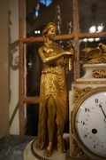 Louis XVI style Clock in gilded bronze and marble, France 18th C