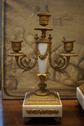 Louis XVI style bronze marble clock set 19th Century