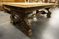 Marble top table in walnut , Italy Mid 20th century