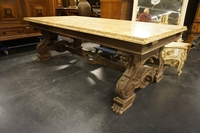 Marble top table in walnut , Italy Mid 20th century