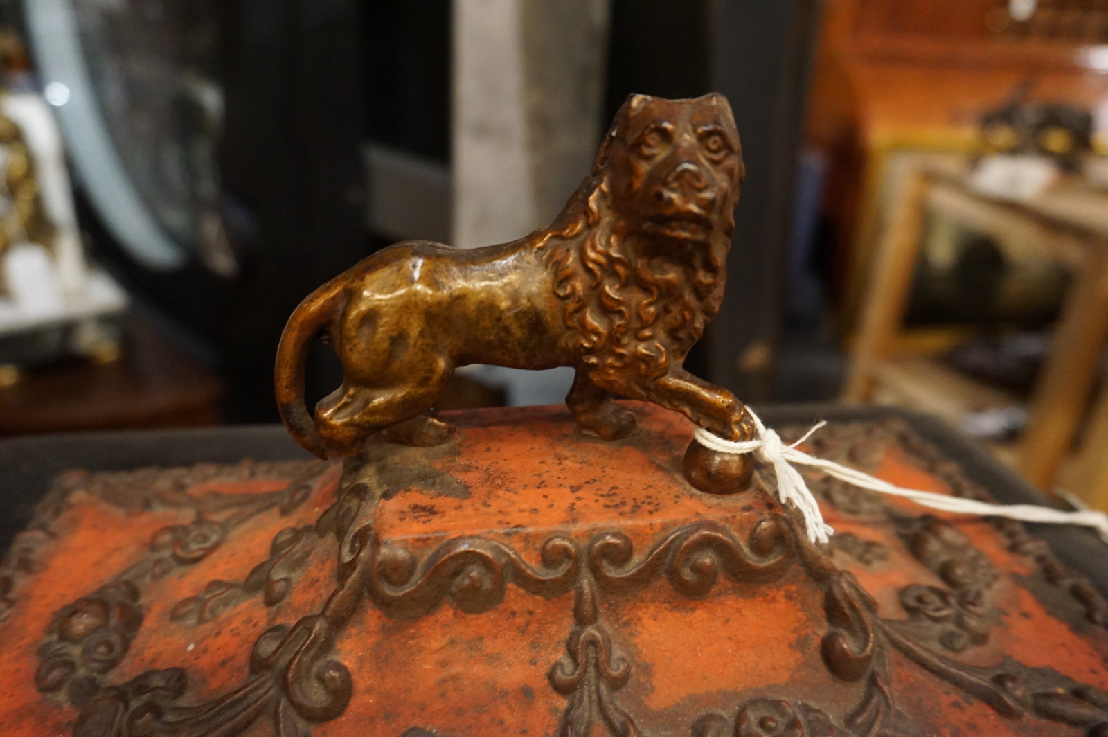 Metal bucket with lion