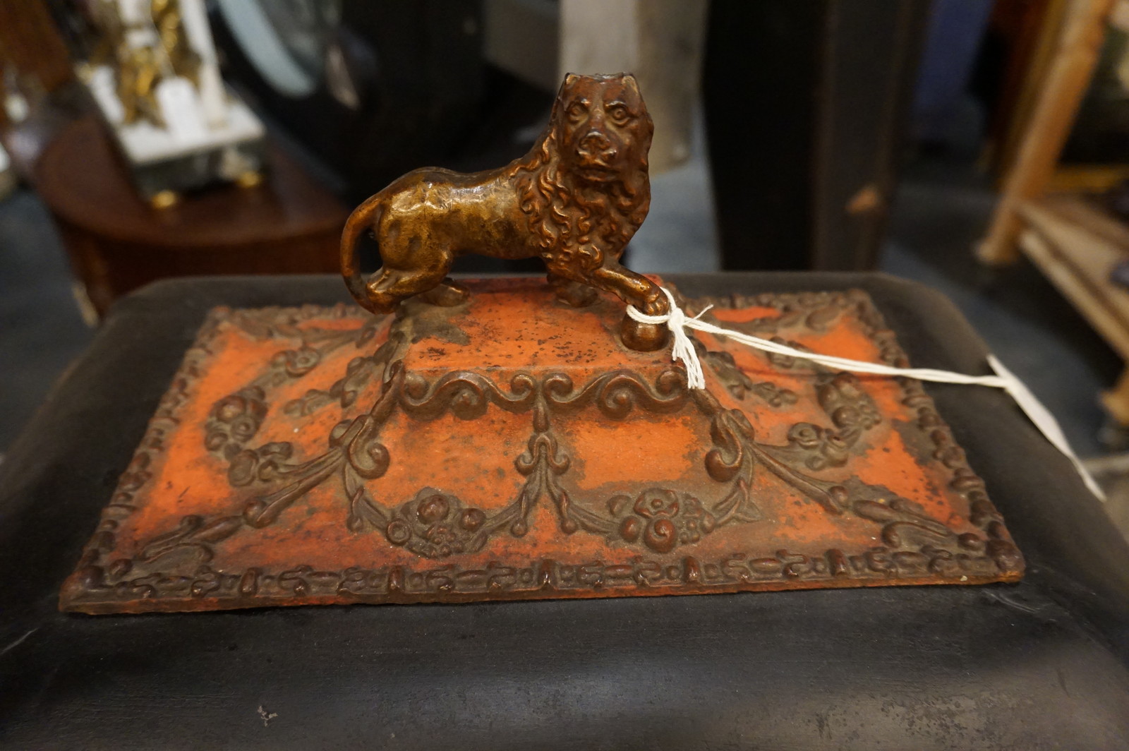 Metal bucket with lion