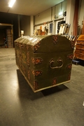 Metal studded painted trunk in oak early 19th C.