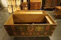 Metal studded painted trunk in oak early 19th C.