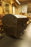 Metal studded trunk in oak, German early 19th C.