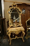 Mirror top console table in wood, Italy 2nd half 20th Century