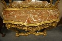 Mirror top console table in gilded wood, Italy early 20th C.