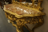 Mirror top console table in gilded wood, Italy early 20th C.