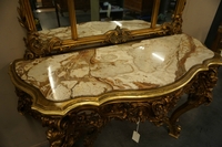 Mirror top console table in gilded wood, Italy early 20th C.