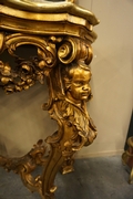 Mirror top console table in gilded wood, Italy early 20th C.