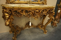 Mirror top console table in gilded wood, Italy early 20th C.