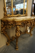 Mirror top console table in gilded wood, Italy early 20th C.