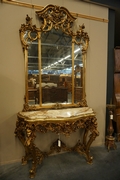 Mirror top console table in gilded wood, Italy early 20th C.