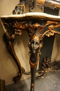 Mirror top console table in wood and plaster, Italy 19th Century