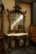 Mirror top console table in wood and plaster, Italy 19th Century