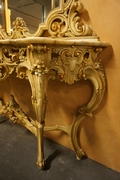 Mirror top console table in wood, Italy 20th century
