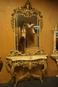 Mirror top console table in wood, Italy 20th century