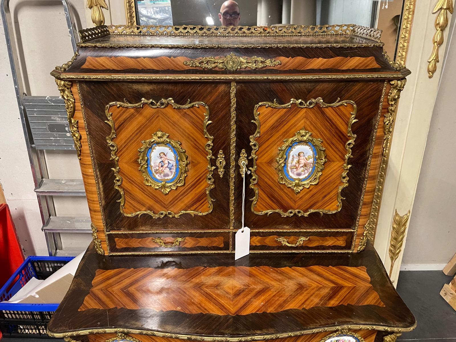 Napoleon III bonheur du jour with porcelain plaques, 78x50x132H cm