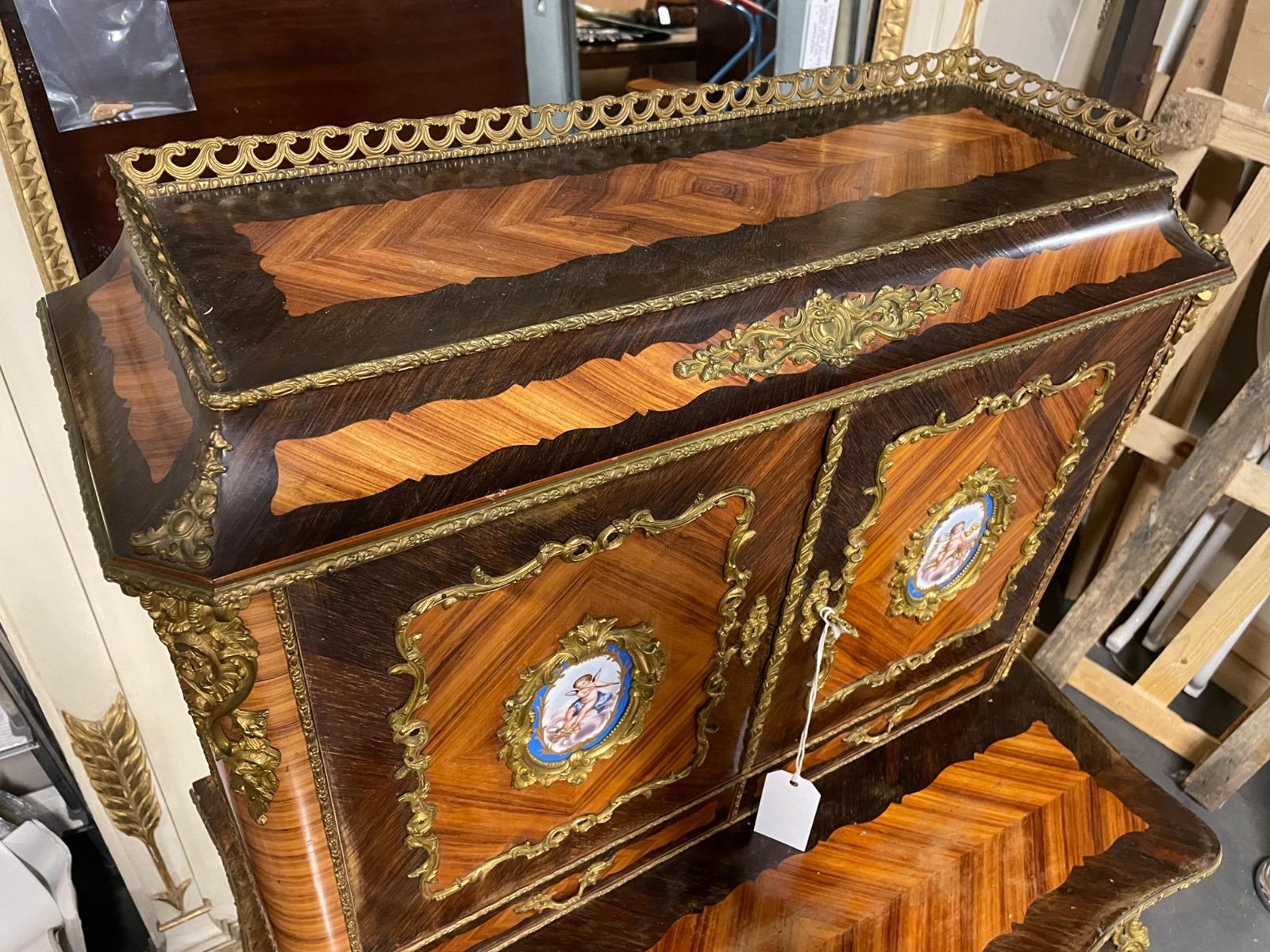 Napoleon III bonheur du jour with porcelain plaques, 78x50x132H cm