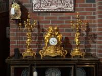 Napoleon III Bronze Gilded clock set, clock 39x19x45h cm, candleholders 66h cm