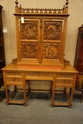 Neo gothic style desk in oak, France around 1900