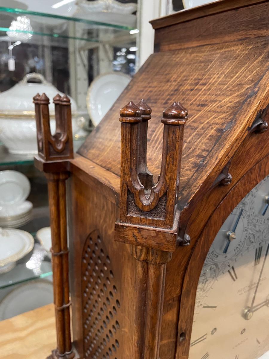 Oak gothic style table clock with chime on 8 bells, 46x28x66H cm 