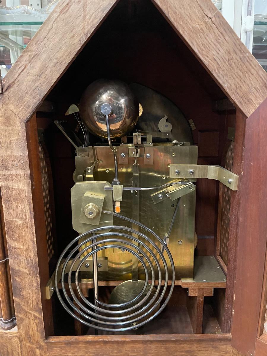 Oak gothic style table clock with chime on 8 bells, 46x28x66H cm 