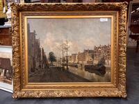 Painting Bierkade The Hague by Jos Laurenty 1852-1925, frame size 134x112h cm