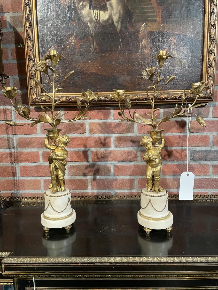 Pair of 18th C. Louis XVI bronze glided candelabras 