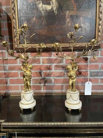 Pair of 18th C. Louis XVI bronze glided candelabras 
